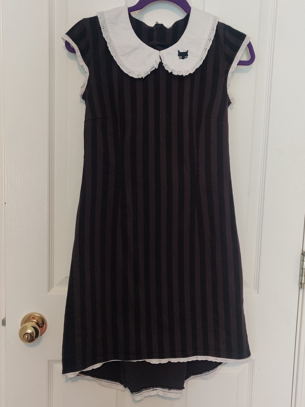 Vintage Rare Emily The Strange Dress with White Peter Pan Collar, Black Cat
